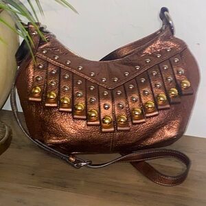 B. Makowsky Bronze Metallic Studded Crossbody Bag EUC